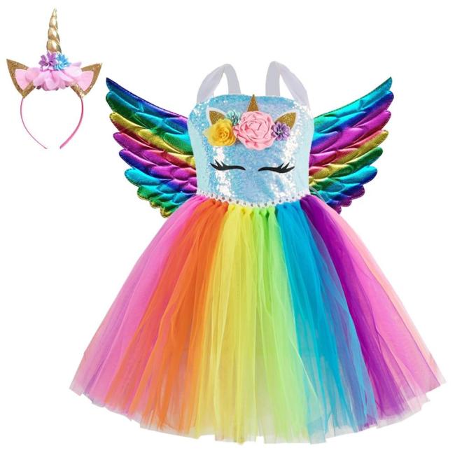 Unicorn Dress Girls Tutu Princess Mesh Costume Children'S Day Gift Christmas Party Dress Up