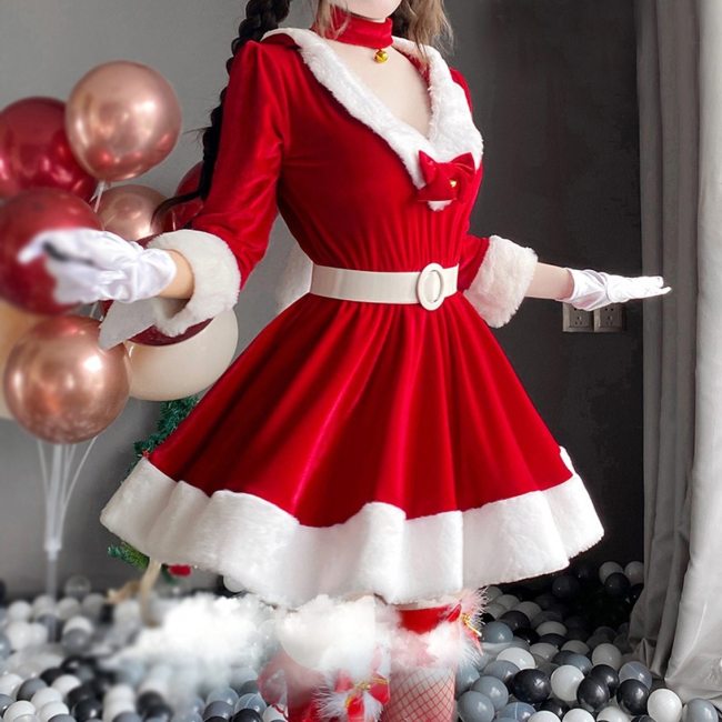 Women Christmas Xmas Lady Santa Claus Cosplay Costume Sexy Lingerie Winter Long Sleeve Red Dress Maid Bunny Girl Uniform