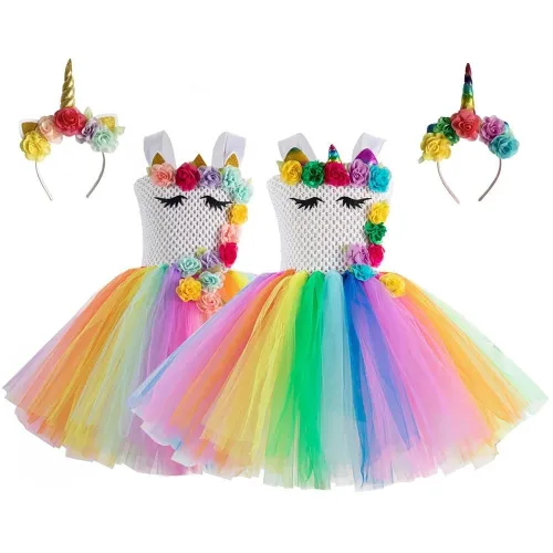 Unicorn Girls Summer Dress Kids Birthday Party Princess Costume For Halloween Christmas Children Ball Stage Clothing