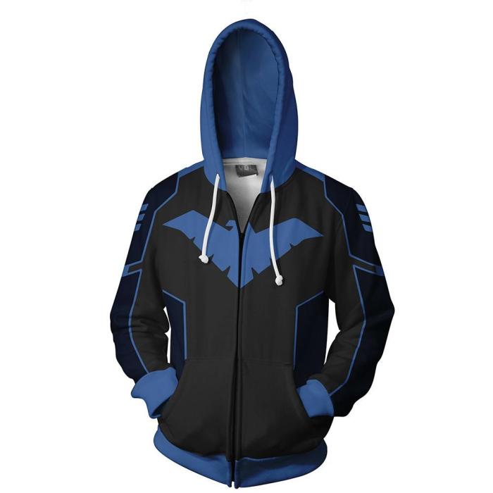 D-C Comics Superhero Blue Nightwing Cosplay Adult Unisex 3D Printed Hoodie Sweatshirt Jacket With Zipper