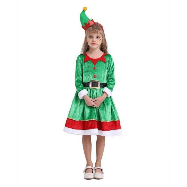 Christmas Clothes Children Cosplay Santa?Claus Green Tutu Girls Festival Party Clothing Kids ?Year Apparel Set