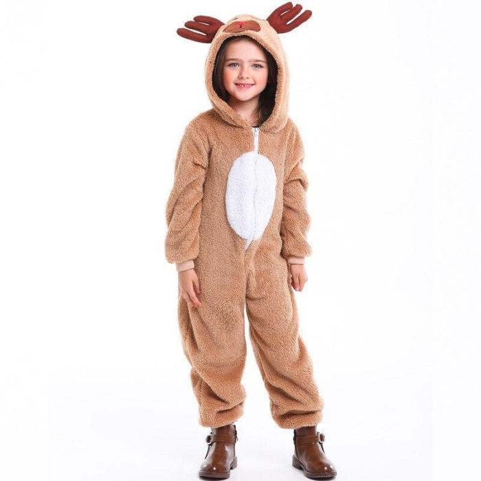Christmas Clothes Children Jumpsuits Onesie Cartoon Elk Animals Kids One Piece Cosplay Costume Child Festivals Party Nightclothe