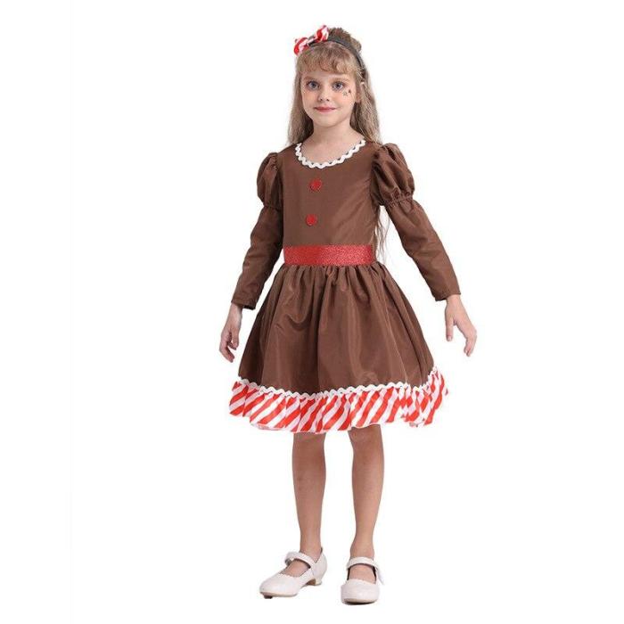 Christmas Children Clothes Dress Gingerbread Man Cosplay Kids Girls Festival Party Dresses One Piece ?Year Costume