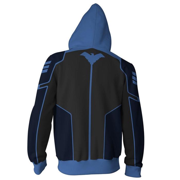 D-C Comics Superhero Blue Nightwing Cosplay Adult Unisex 3D Printed Hoodie Sweatshirt Jacket With Zipper