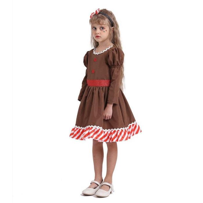 Christmas Children Clothes Dress Gingerbread Man Cosplay Kids Girls Festival Party Dresses One Piece ?Year Costume