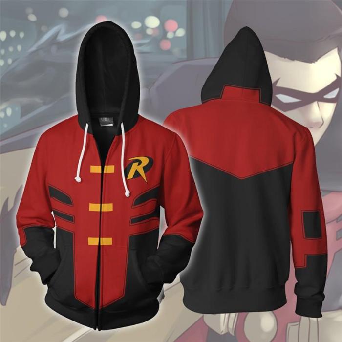 D-C Comics Tim Drake Red Robin Cosplay Adult Unisex 3D Printed Hoodie Sweatshirt Jacket With Zipper