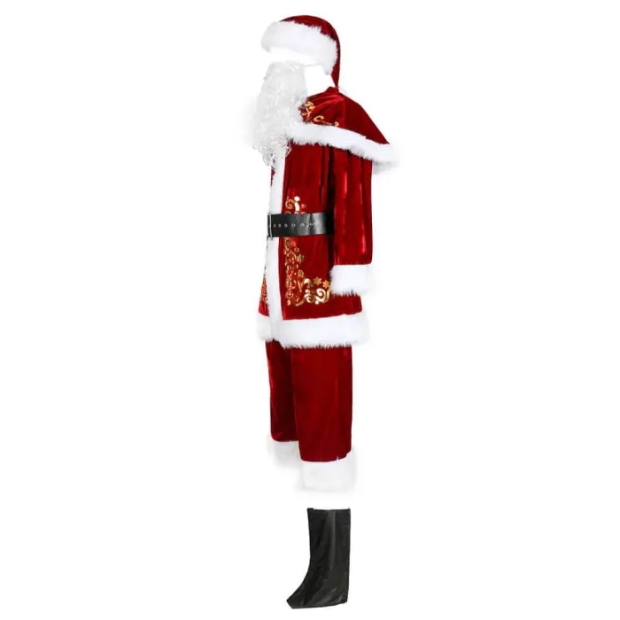 9Pcs/Set Xmas Santa Claus Suit Adult Christmas Cosplay Costume Red Deluxe Velvet Fancy Xmas Party Man Costume