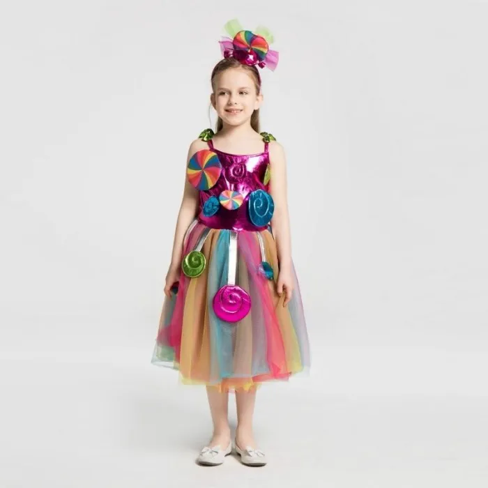 Rainbow Candy Costume Cosplay Girls Halloween Costume For Kids Christmas Costume Children Candy Princess Dress