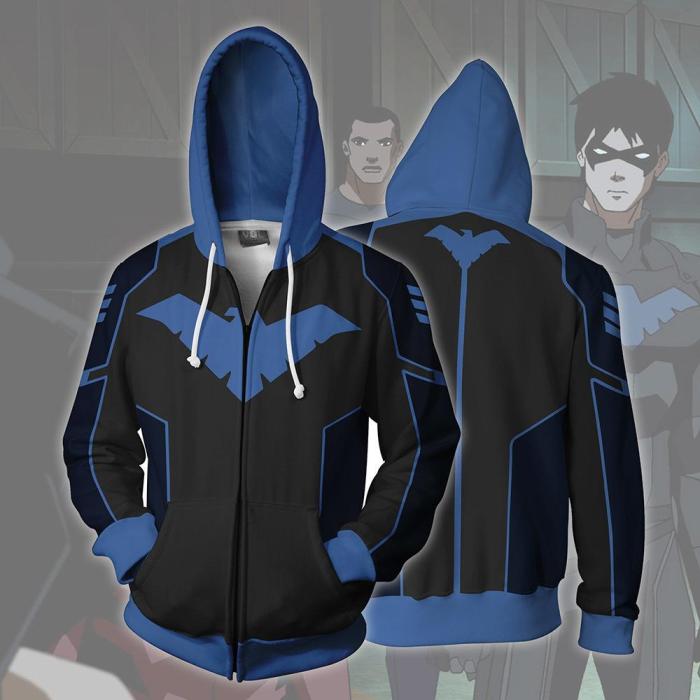 D-C Comics Superhero Blue Nightwing Cosplay Adult Unisex 3D Printed Hoodie Sweatshirt Jacket With Zipper