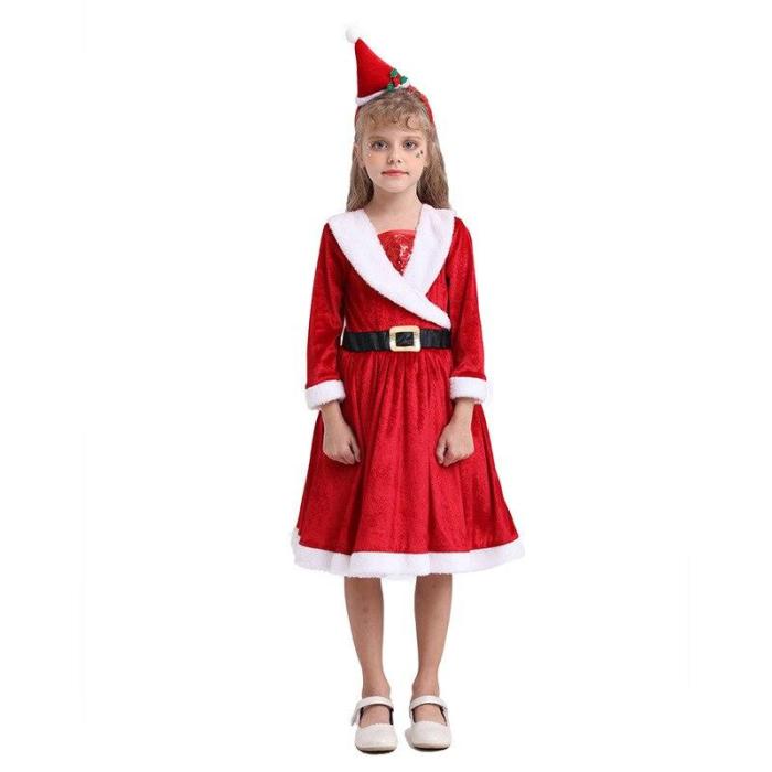Christmas Clothes Children Santa?Claus Dress Kids Girls Festival Party Cosplay Dresses One Piece Child ?Year Costume