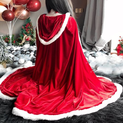 Women Lady Santa Claus Christmas Xmas Halloween Cosplay Costume Party Cloak Winter Pink Red Cape
