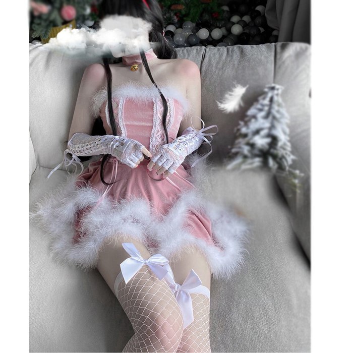 Women Christmas Xmas Lady Santa Claus Cosplay Costume Sexy Lingeries Exotic Winter Pink Tube Dress Maid Waitress Uniform