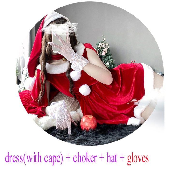 Women Christmas Xmas Party Sexy Lady Santa Claus Cosplay Costume Lingeries Winter Red Dress With Cape Maid Uniform