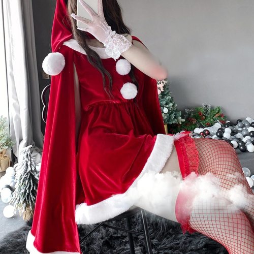 Women Christmas Xmas Party Sexy Lady Santa Claus Cosplay Costume Lingeries Winter Red Dress With Cape Maid Uniform