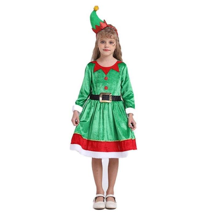 Christmas Clothes Children Cosplay Santa?Claus Green Tutu Girls Festival Party Clothing Kids ?Year Apparel Set