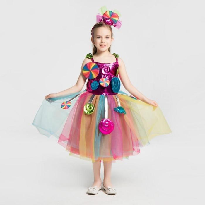 Rainbow Candy Costume Cosplay Girls Halloween Costume For Kids Christmas Costume Children Candy Princess Dress