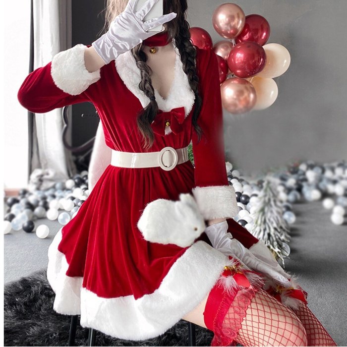 Women Christmas Xmas Lady Santa Claus Cosplay Costume Sexy Lingerie Winter Long Sleeve Red Dress Maid Bunny Girl Uniform