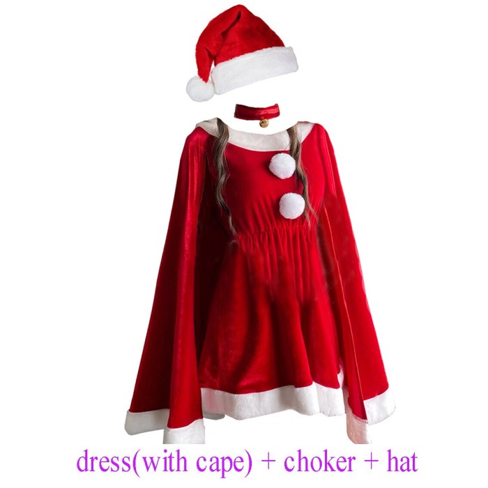 Women Christmas Xmas Party Sexy Lady Santa Claus Cosplay Costume Lingeries Winter Red Dress With Cape Maid Uniform