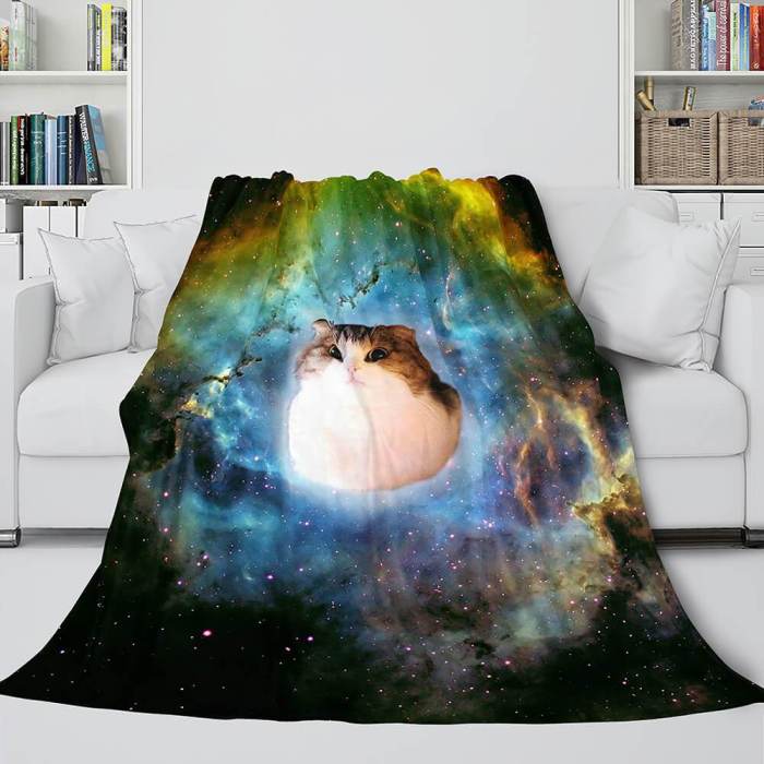 Space Cat Astronaut Cat In Space Flannel Fleece Blanket Wrap Blanket