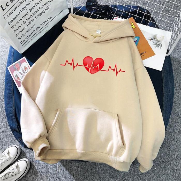 Anime Hoodie Heartbeat Curve Print  Harajuku Clothes Men Women Streetwear Fashion Hip Hop Oversized Sweatshirt Casual Warmth