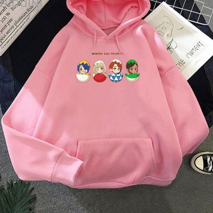 Harajuku Hoodie Women Loose Wonder Egg Priority Ai Rika Neiru Momoe Print Kawaii Clothing Aesthetic Streetwear Sweatshirt Colors