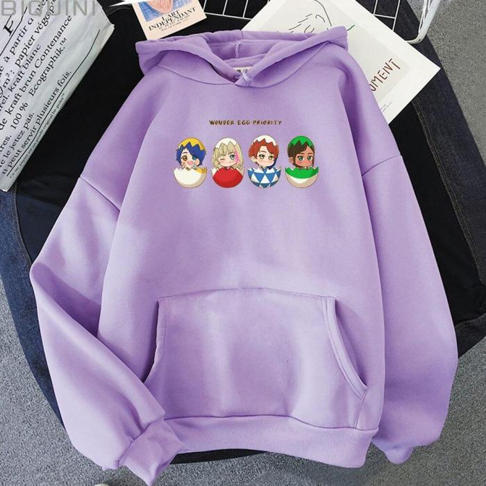 Harajuku Hoodie Women Loose Wonder Egg Priority Ai Rika Neiru Momoe Print Kawaii Clothing Aesthetic Streetwear Sweatshirt Colors