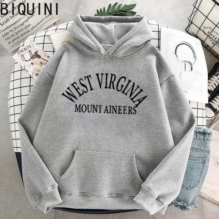Women Winter Hoody Sweatshirt Letter 'West Virginia' Lady Pullover Harajuku Loose Student Wild Long Sleeve Female Tops