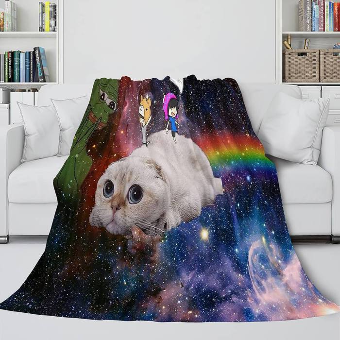Space Cat Astronaut Cat In Space Flannel Fleece Blanket Nap Wrap Blanket