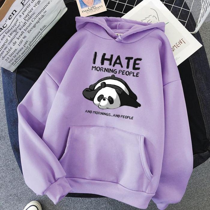 Panda Letter Print Sweatshirt Vintage Spring Women/Men Unisex Warm Carton Pullover Fashion Korean Haikyuu Plus Size Hoodies Tops