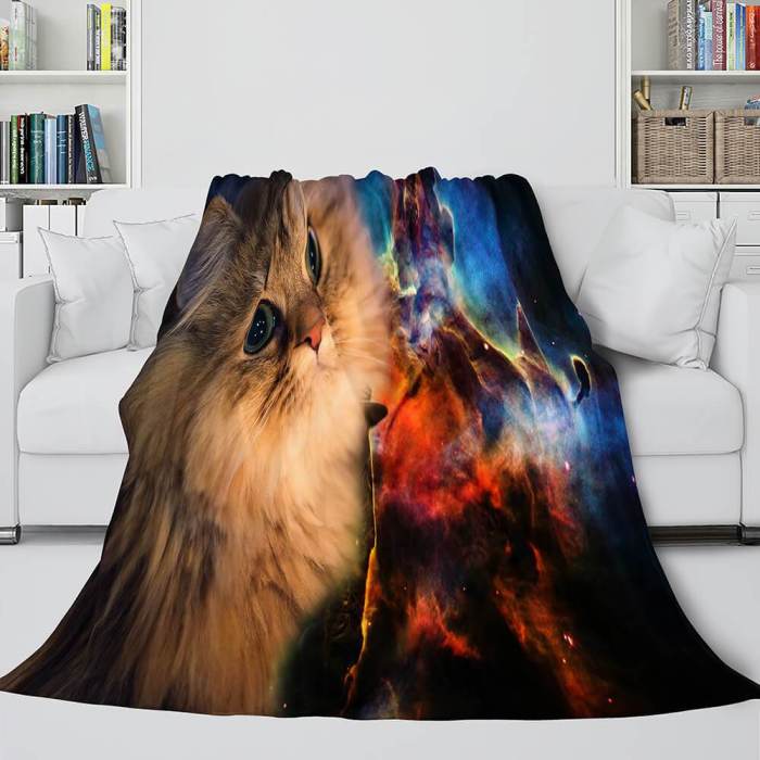 Space Cat Astronaut Cat In Space Flannel Fleece Blanket Wrap Blanket