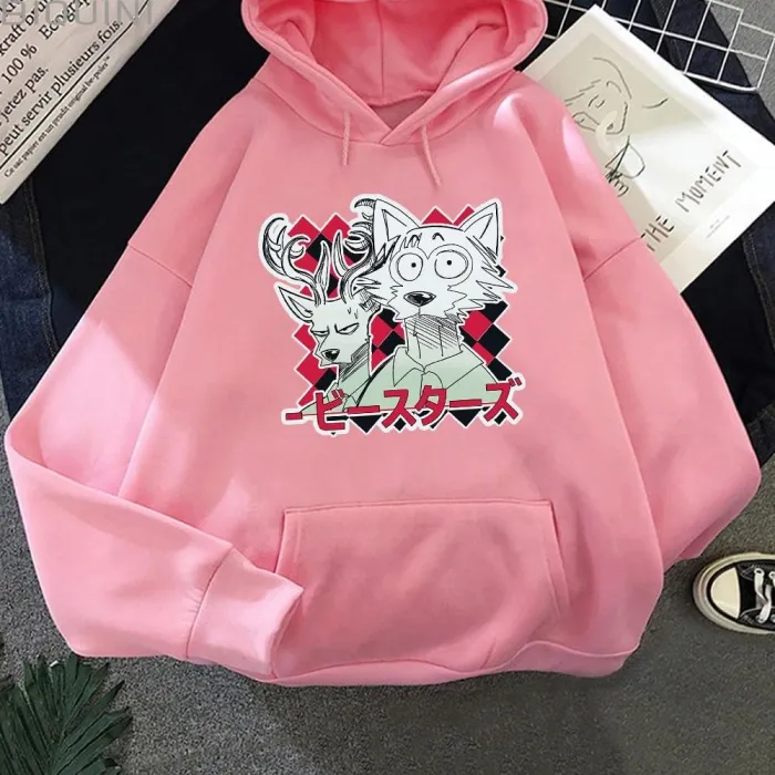 Fashion Spring/Autumn Pink Anime Sweatshirt Legoshi Beastars Print Hoodie