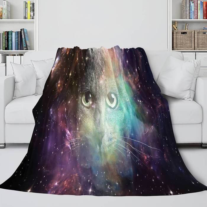 Space Cat Astronaut Cat In Space Flannel Fleece Blanket Nap Wrap Blanket