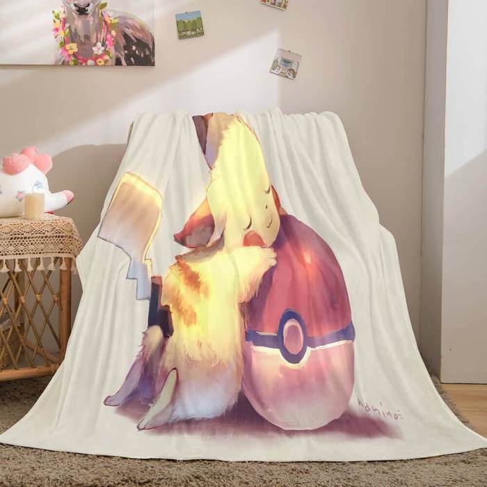 Cartoon Pokemon Pikachu Flannel Fleece Blanket Throw Quilt Blanket