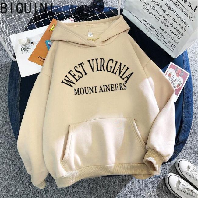 Women Winter Hoody Sweatshirt Letter 'West Virginia' Lady Pullover Harajuku Loose Student Wild Long Sleeve Female Tops