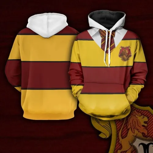 Harry Potter Movie Hogwarts School Gryffindor Lion Stripe Unisex Adult Cosplay 3D Printed Hoodie Pullover Sweatshirt