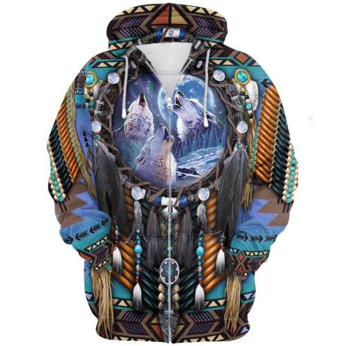 Indian National Elements Series 7 Animal Wolf Unisex 3D Printed Hoodie Pullover Jacket With Zipper