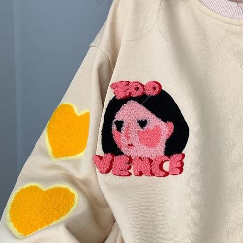 Kawaii Crewneck Sweatshirt Heart Print Hoodies E Girl Korean Style Yellow Top Pink Long Sleeve Pullover