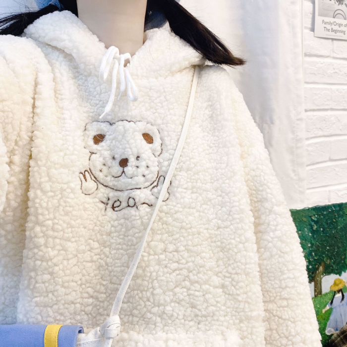 Kawaii Hoodies Winter Embroidery Funny Print Pullover Long Sleeve Cute Tops Casual Women Sweatshirt
