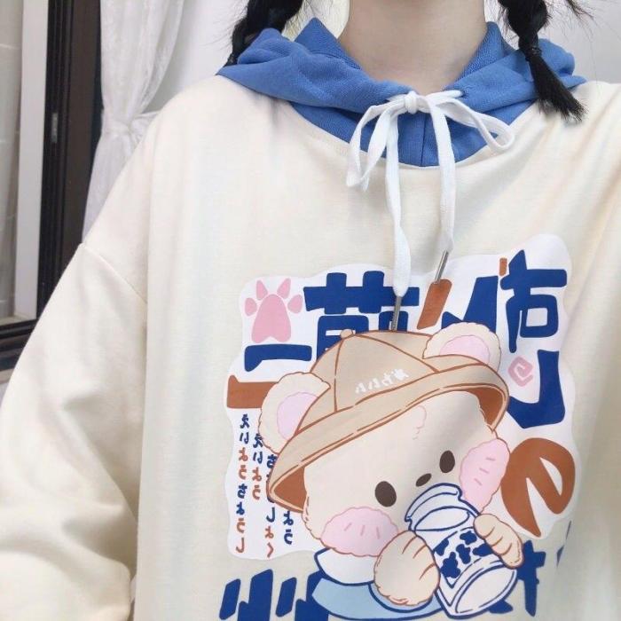 Kawaii Women Japanese Cartoon Print Sweatshirt Women Long Sleeve Cute Pullover Winter Hoodie