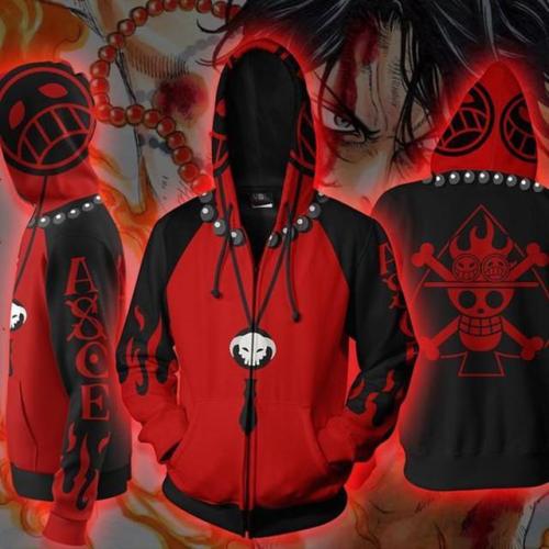 One Piece Anime Whitebeard Pirates Portgas D Ace Cosplay Unisex 3D Printed Hoodie Pullover Sweatshirt Jacket With Zipper