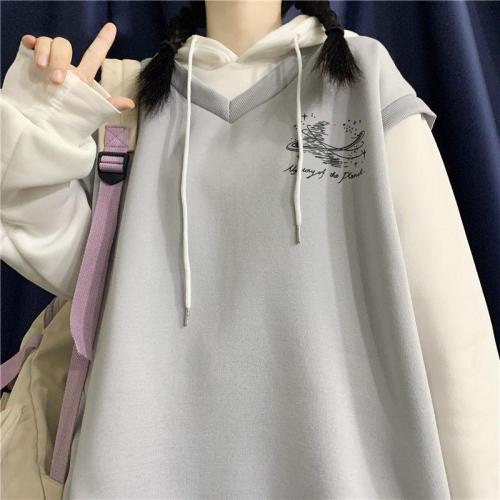 Autumn Winter Kawaii Hoodie Women Patchwork Uniform Sweatshirt Korean Style Long Sleeve School Clothes