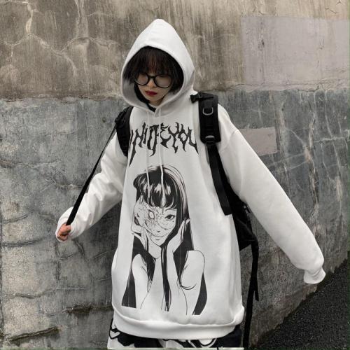 Gothic Anime Sweatshirts Mall Goth Autumn Winter Korean Style Kpop Comics Harajuku Tops Cartoon Punk Streetwear
