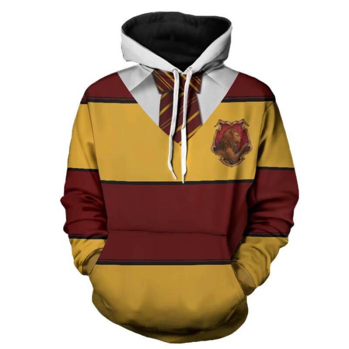 Harry Potter Movie Hogwarts School Gryffindor Lion Stripe Unisex Adult Cosplay 3D Printed Hoodie Pullover Sweatshirt