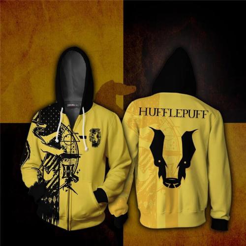 Harry Potter Movie Hogwarts School Hufflepuff Badger Yellow Adult Cosplay Unisex 3D Printed Hoodie Pullover Sweatshirt Jacket With Zipper