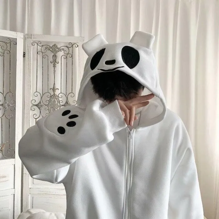 Kawaii Zip Up Hoodies Women Autumn Winter Bear Ears Zipper Sweatshirt Long Sleeve Cute Tops