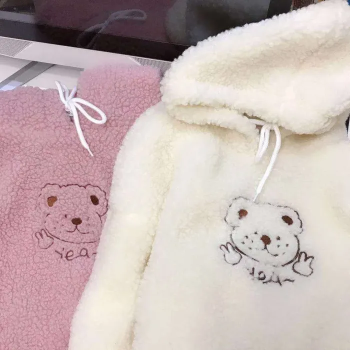 Kawaii Hoodies Winter Embroidery Funny Print Pullover Long Sleeve Cute Tops Casual Women Sweatshirt