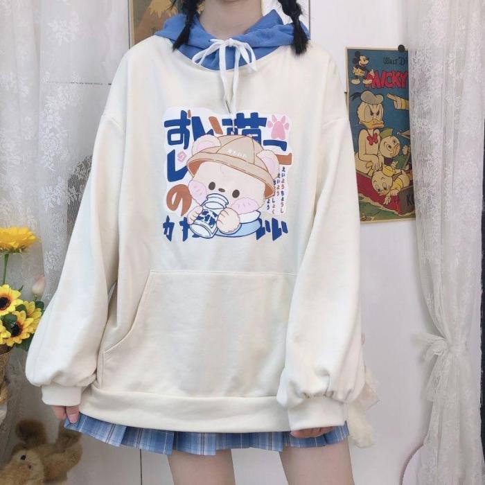 Kawaii Women Japanese Cartoon Print Sweatshirt Women Long Sleeve Cute Pullover Winter Hoodie