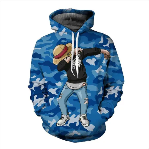 One Piece Anime Monkey D Luffy With Hat Blue Cosplay Unisex 3D Printed Hoodie Pullover Sweatshirt