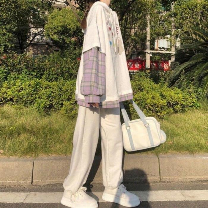 Anime Print Hoodie For Teens Kawaii Long Sleeve Striped Sweatshirt Korean Cute Tops E Girl S Aesthetic