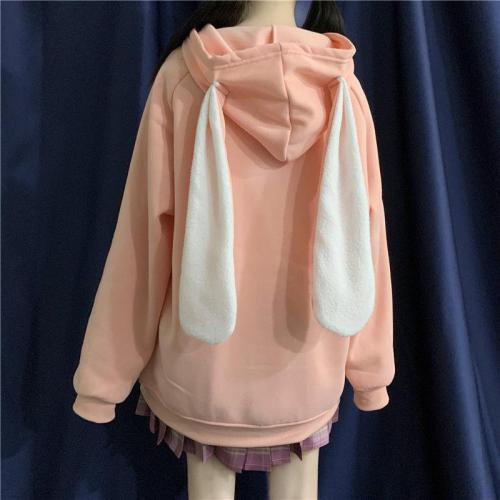 Kawaii Winter Korean Style Bunny Coat Sweatshirt Long Sleeve Cute Plus Size Zip Up Hoodie